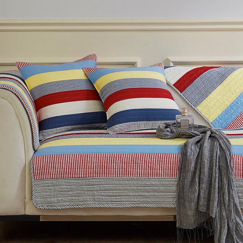 Colourful Striped Quilted Sofa Chic Protector Comfort Sofa Cover