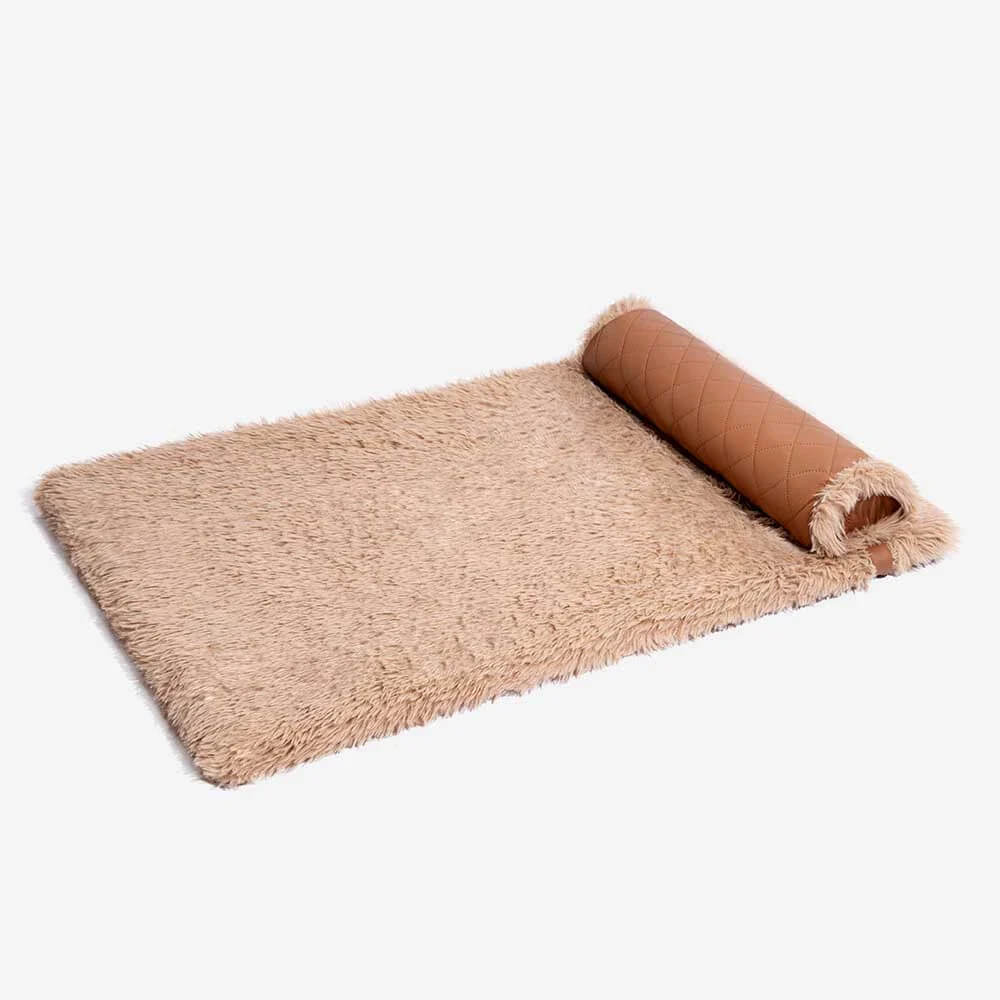 Dual-Sided Faux Leather&Warm Plush Removable Sponge Dog Mat With Pillow