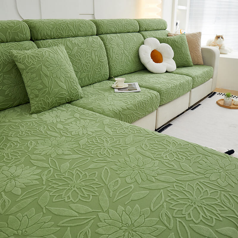 Floral Velvet Stretch Full Wrap Sofa Protector Sofa Cover