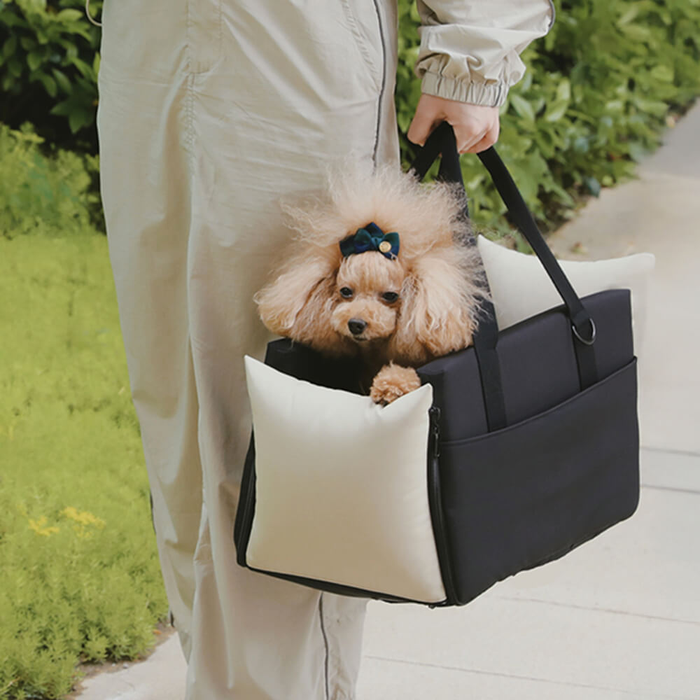 Colour-Block Soft Waterproof Portable Car Console Pet Travel Carrier