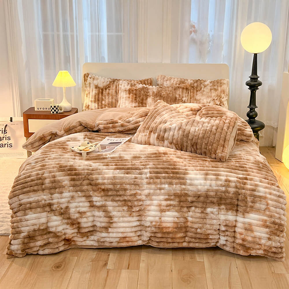 Colourful Gradient Textured Bubble Faux Rabbit Fur Soft Bed Sheet Set