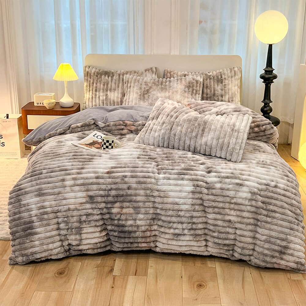 Colourful Gradient Textured Bubble Faux Rabbit Fur Soft Bed Sheet Set