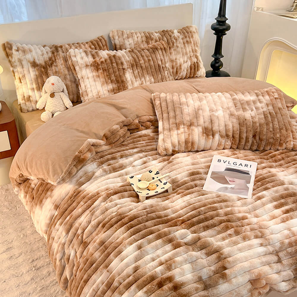 Colourful Gradient Textured Bubble Faux Rabbit Fur Soft Bed Sheet Set