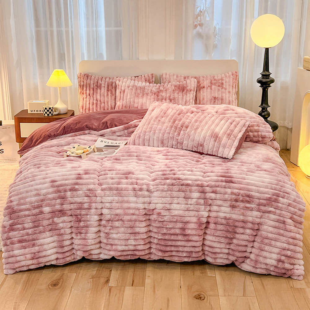 Colourful Gradient Textured Bubble Faux Rabbit Fur Soft Bed Sheet Set
