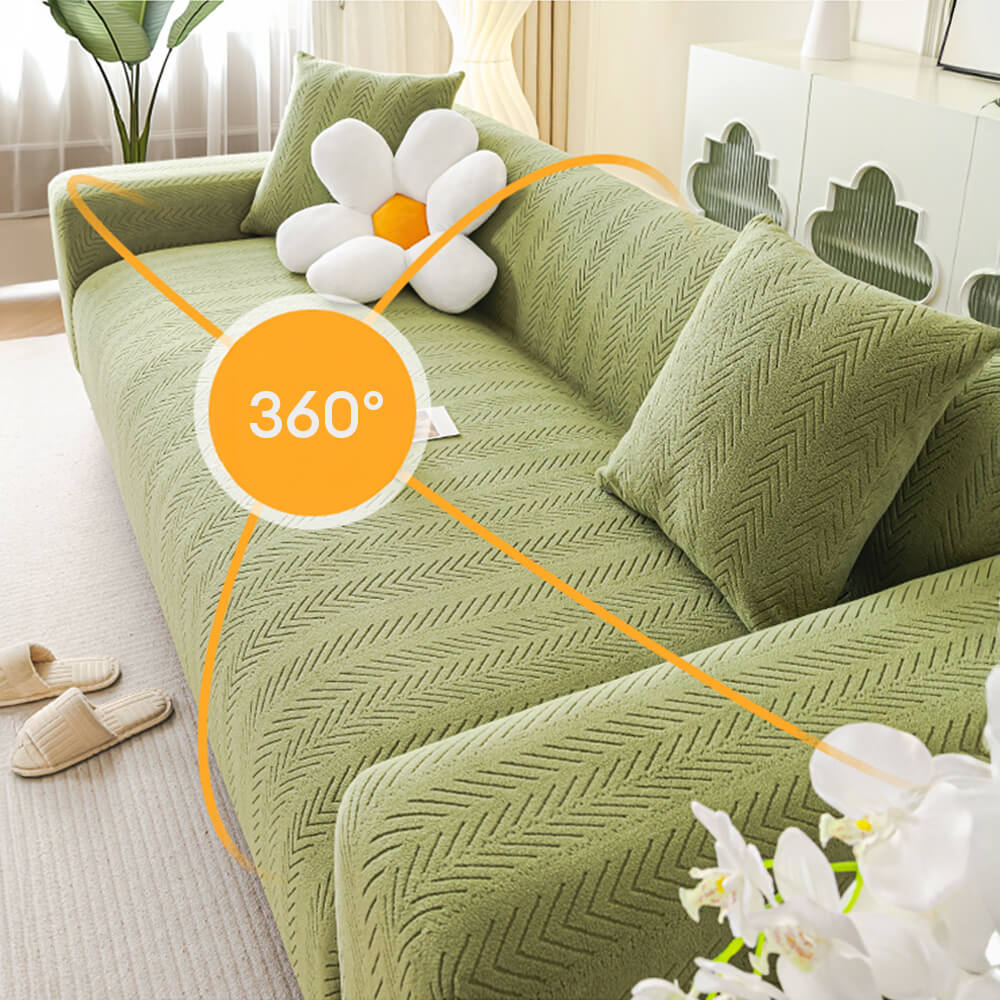 Elegant Herringbone Cream Aesthetic Stretch Magic Sofa Cover