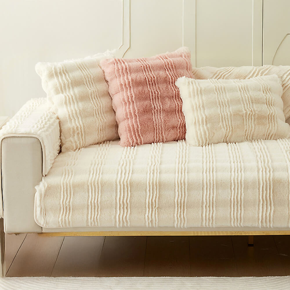 Modern Comfortable Faux Rabbit Fur Anti-Slip Sofa Cover