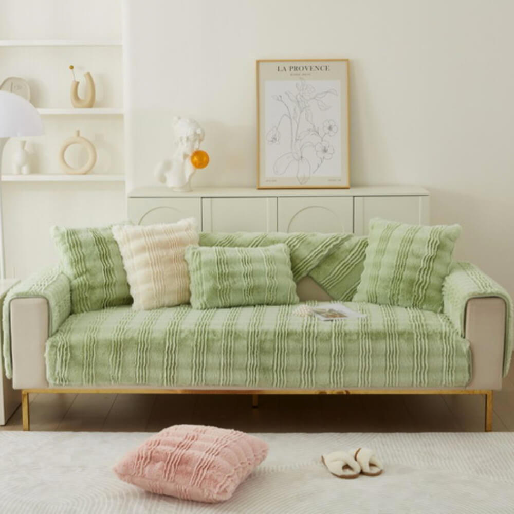 Modern Comfortable Faux Rabbit Fur Anti-Slip Sofa Cover