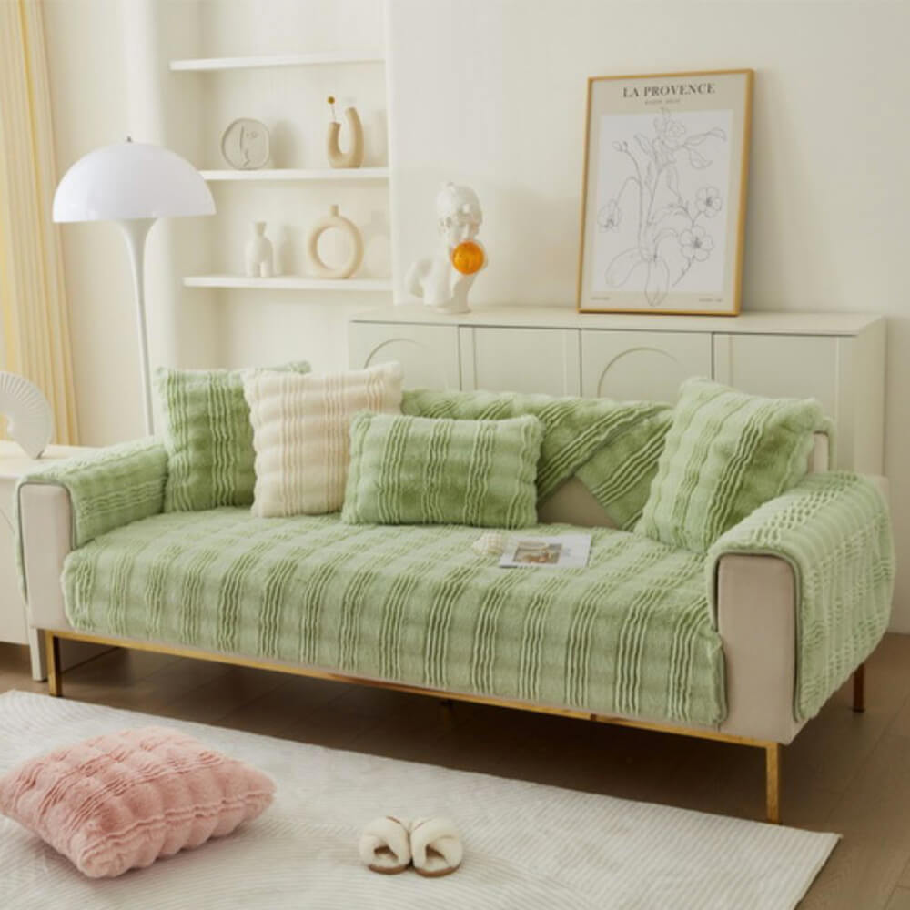 Modern Comfortable Faux Rabbit Fur Anti-Slip Sofa Cover