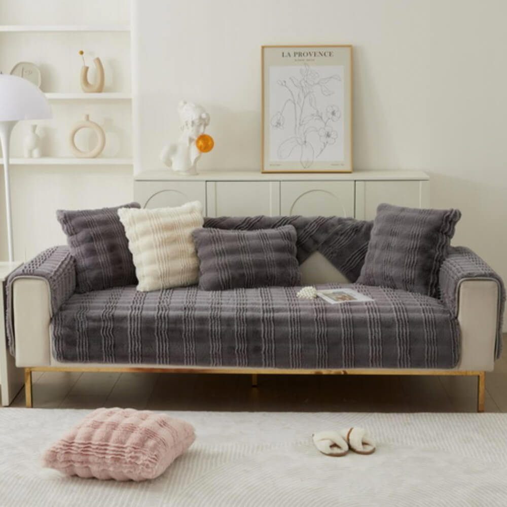 Modern Comfortable Faux Rabbit Fur Anti-Slip Sofa Cover