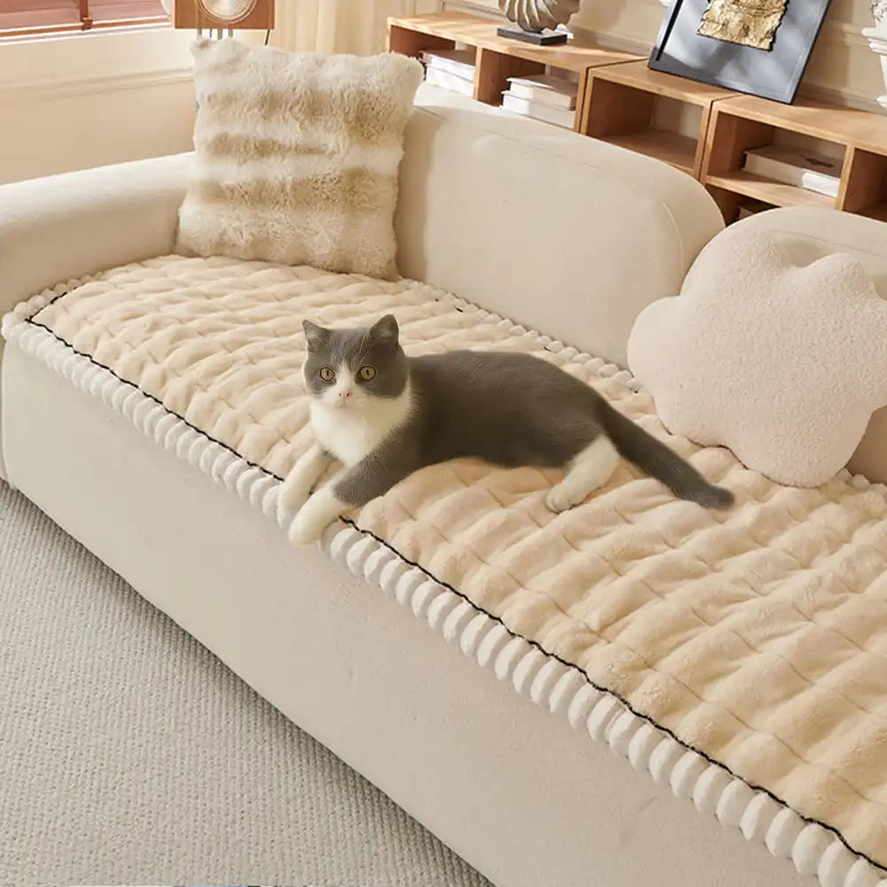 Solid-Colour Fluffy Sofa Decor Thickened Sofa Cover