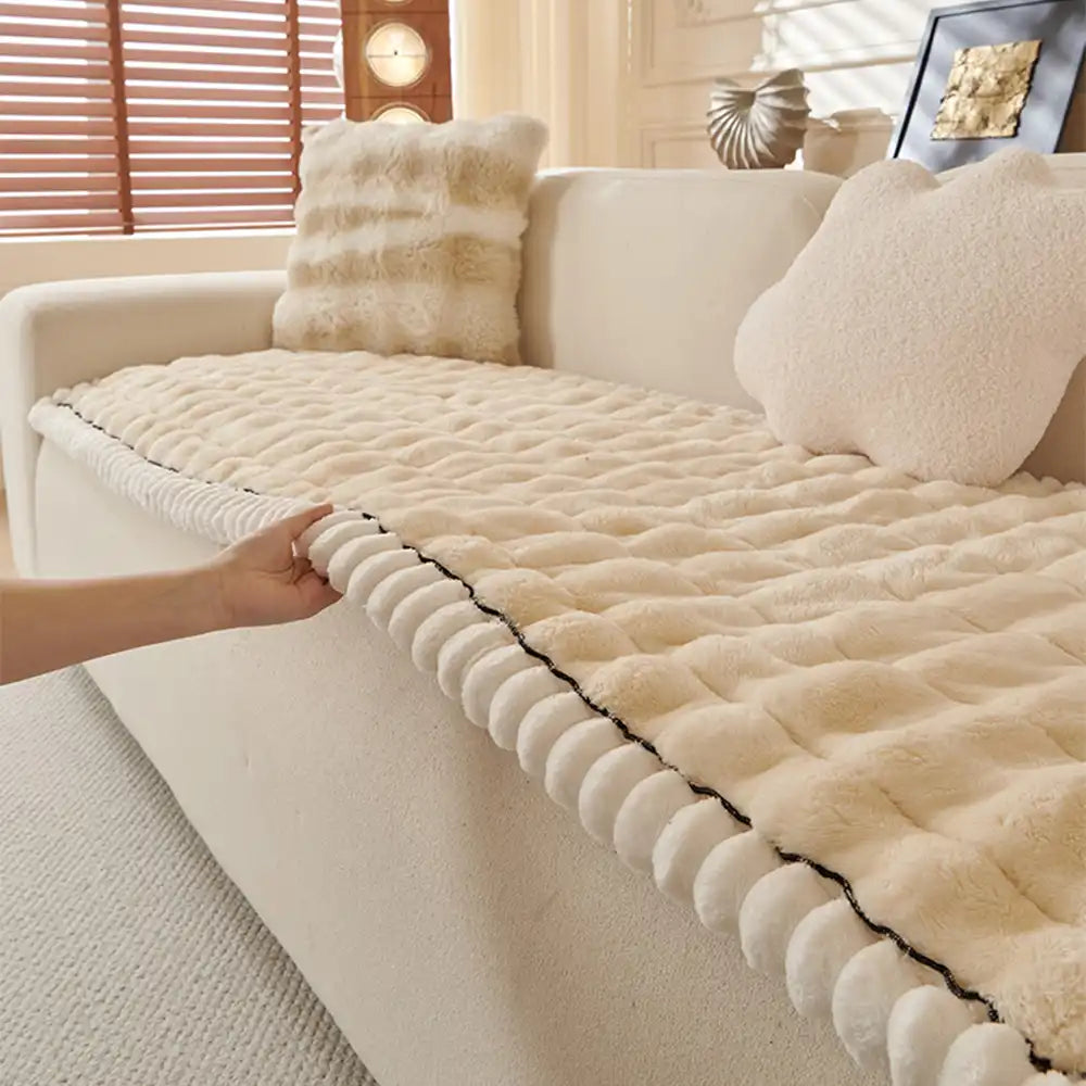 Solid-Colour Fluffy Sofa Decor Thickened Sofa Cover