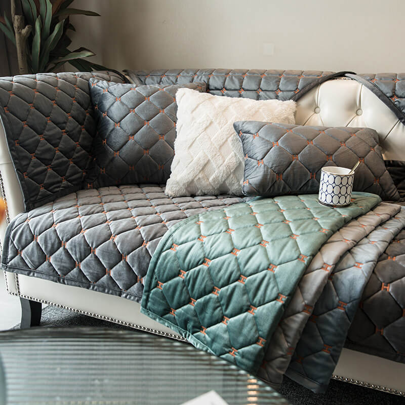 Luxury Quilted Velvet Non-Slip Sofa Cover