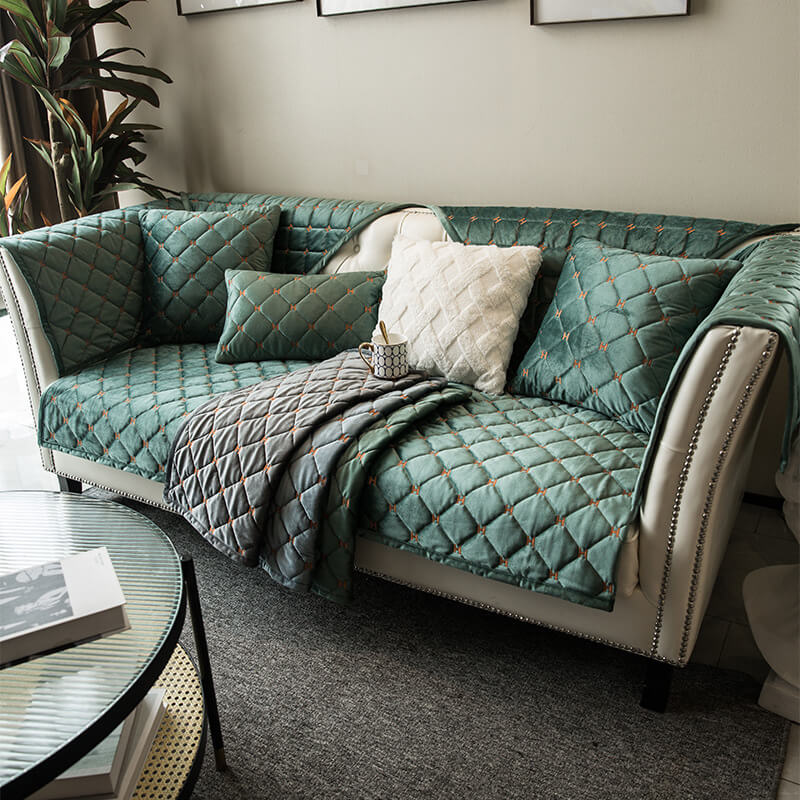 Luxury Quilted Velvet Non-Slip Sofa Cover
