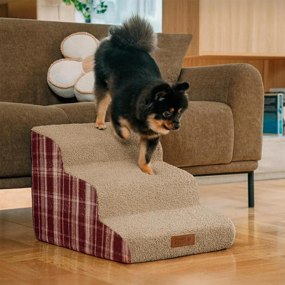 Plush Plaid High-Density Sponge Removable Pet Ramp Steps - ComfyClimb