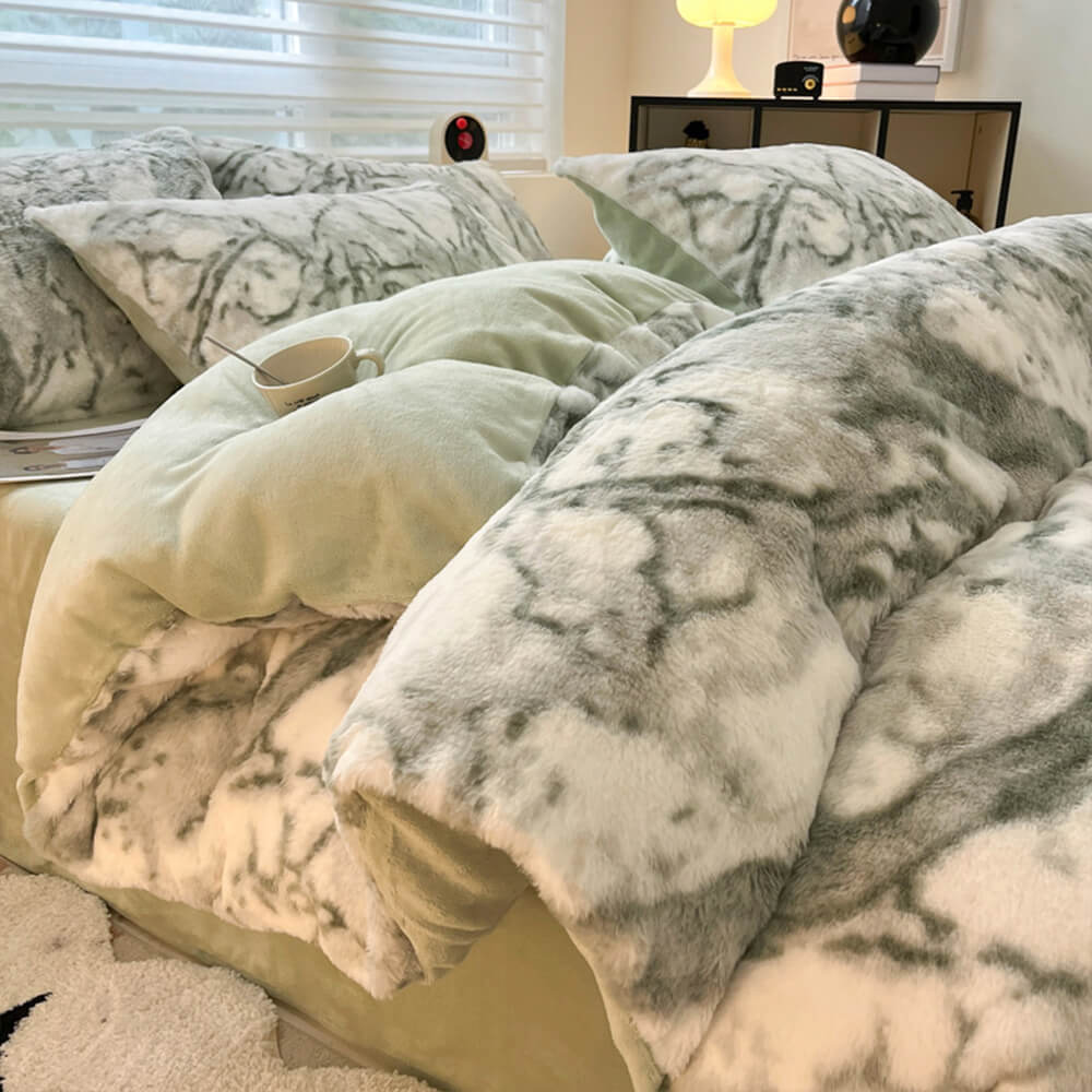Luxurious Faux Rabbit Fur Milk Velvet Dual-Sided Cosy Bed Sheet Set