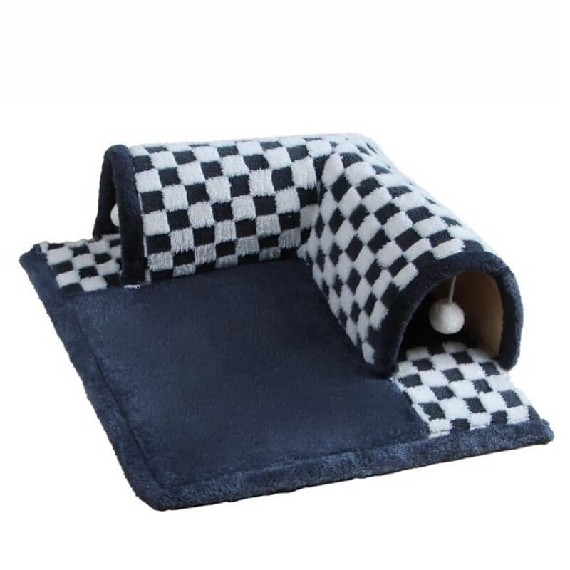 2-in-1 Funny Plush Plaid Chequered Cat Tunnel Bed