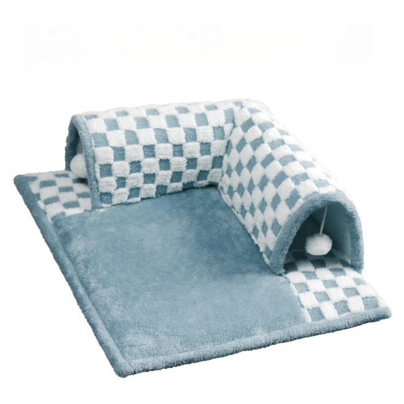 2-in-1 Funny Plush Plaid Chequered Cat Tunnel Bed