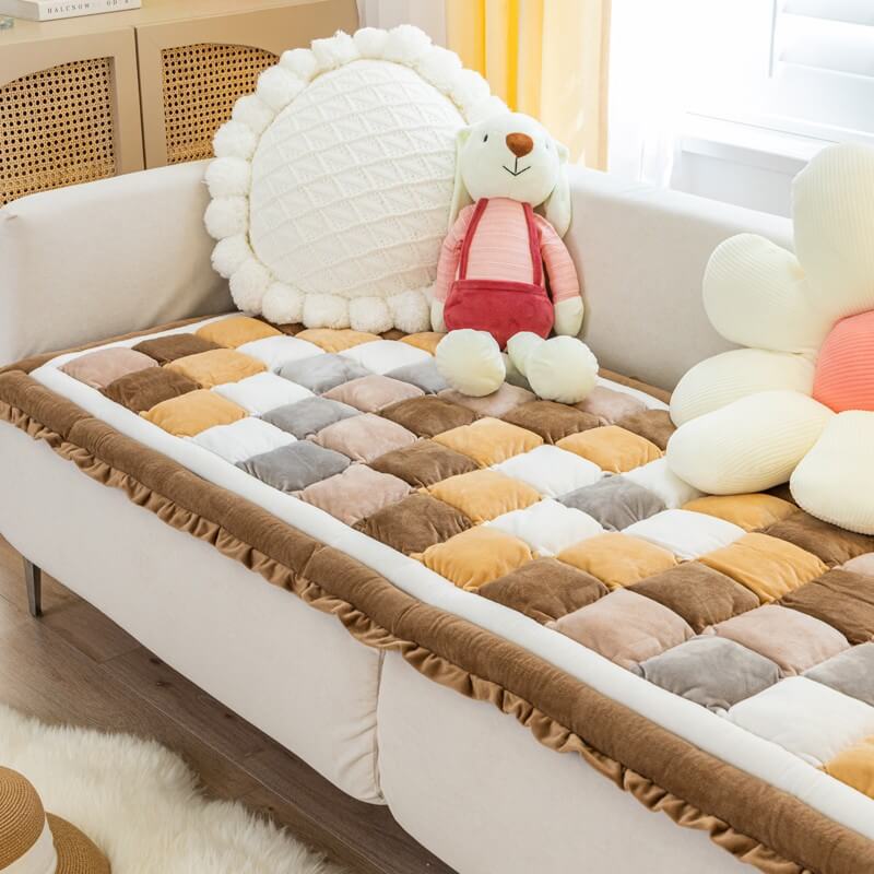 Soft Velvet Window Seat Cushion Washable Sofa Cover