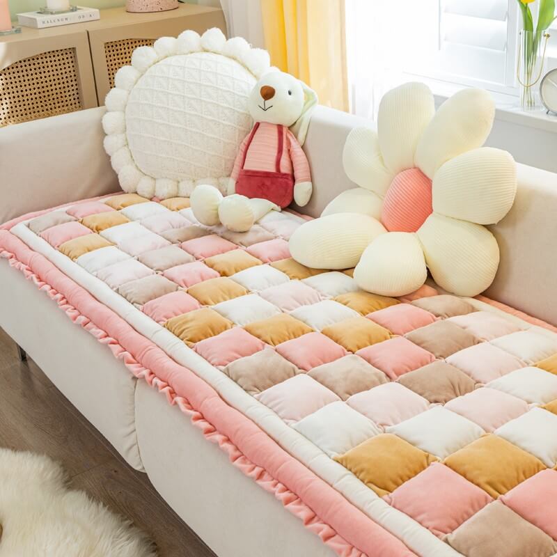 Soft Velvet Window Seat Cushion Washable Sofa Cover