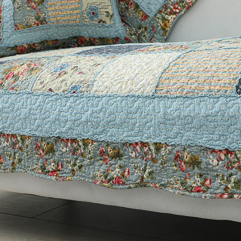 Vintage Flower Plaid Cotton Sofa Cover