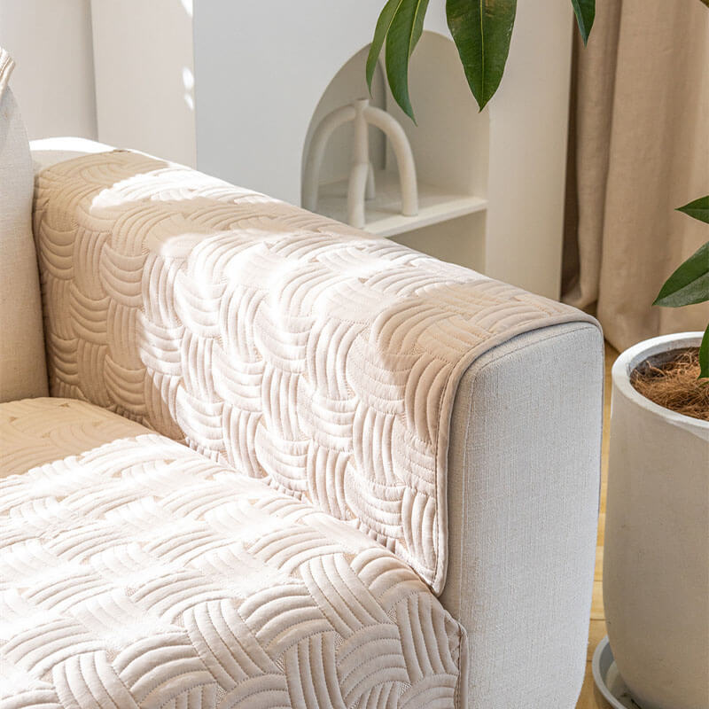 Weave Pattern Cotton Quilted Sectional Sofa Cover