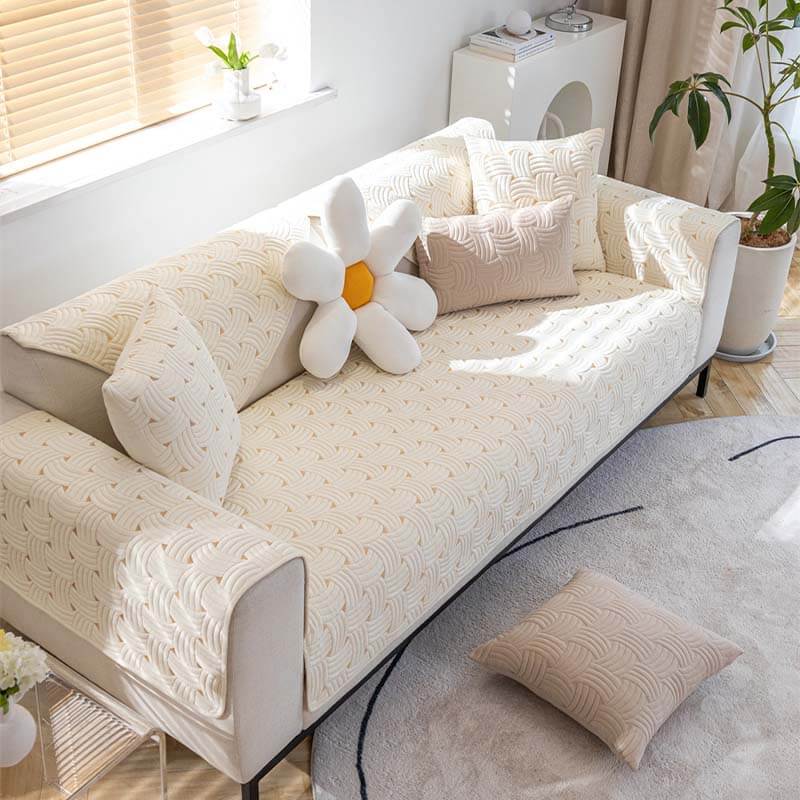 Weave Pattern Cotton Quilted Sectional Sofa Cover