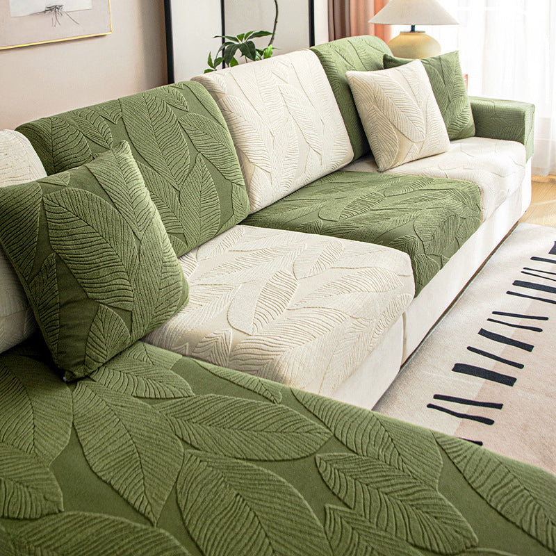 Modern Leaf Jacquard Waterproof Anti-Scratch Stretch Full Wrap Sofa Cover