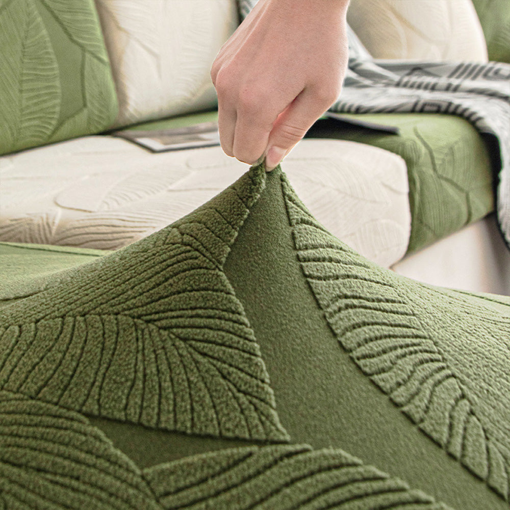 Modern Leaf Jacquard Waterproof Anti-Scratch Stretch Full Wrap Sofa Cover