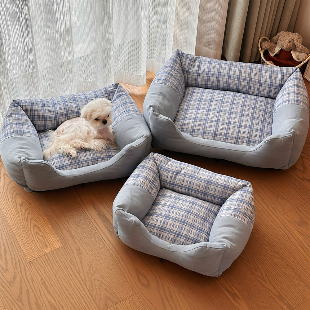 Plush Gingham Orthopaedic Anti-Slip Washable Dog & Cat Bed