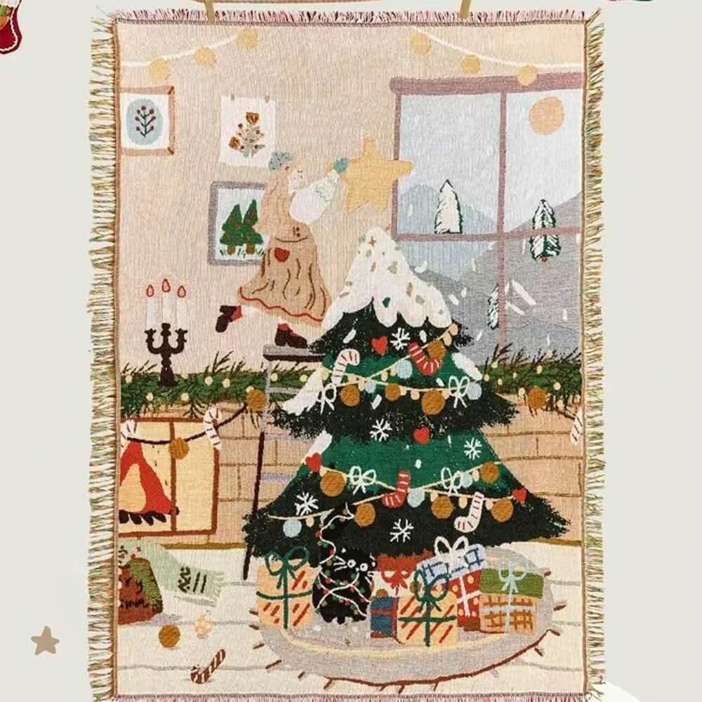 Christmas-Themed Soft Jacquard Knitted Decorative Sofa Cover