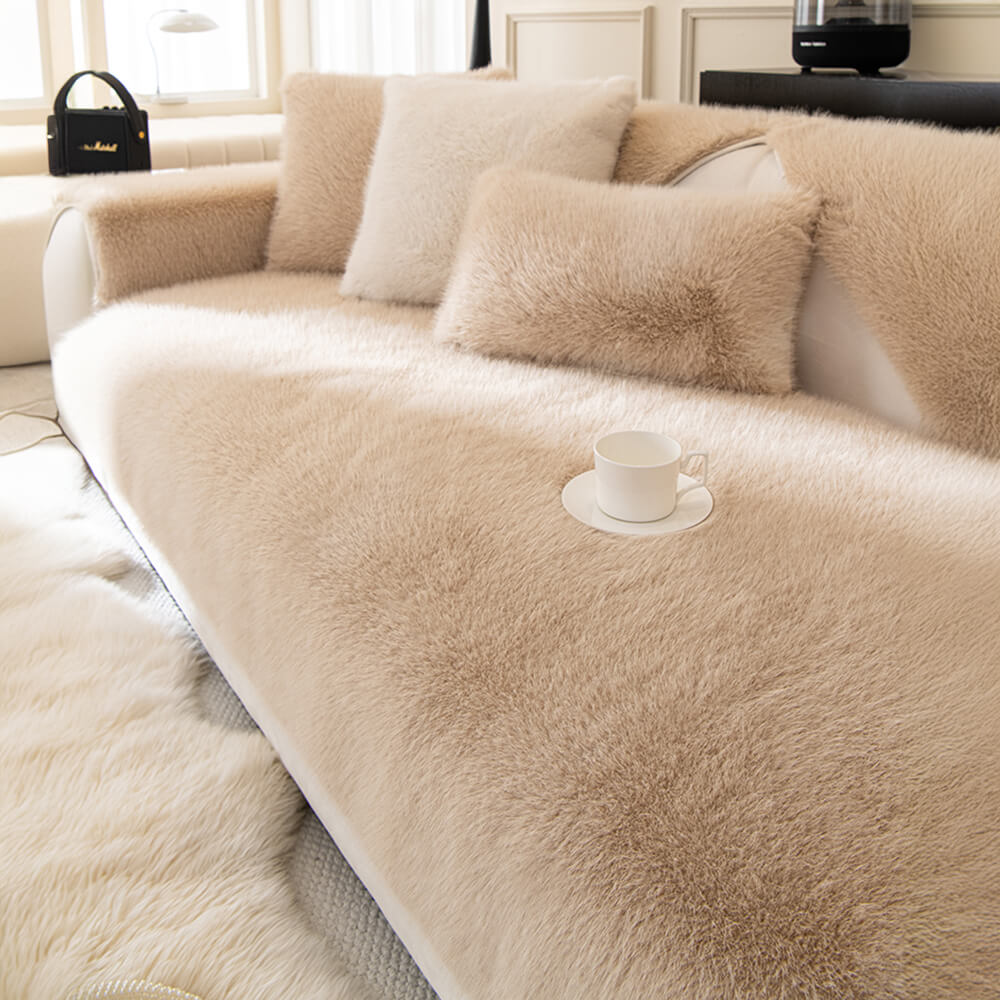 Warm Thick Faux Fur Sofa Protector Non-Slip Sofa Cover