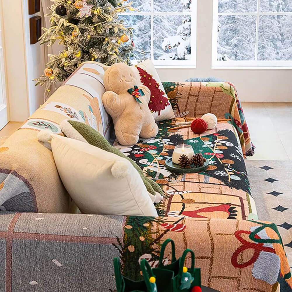 Christmas-Themed Soft Jacquard Knitted Decorative Sofa Cover