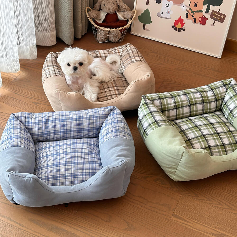 Plush Gingham Orthopaedic Anti-Slip Washable Dog & Cat Bed