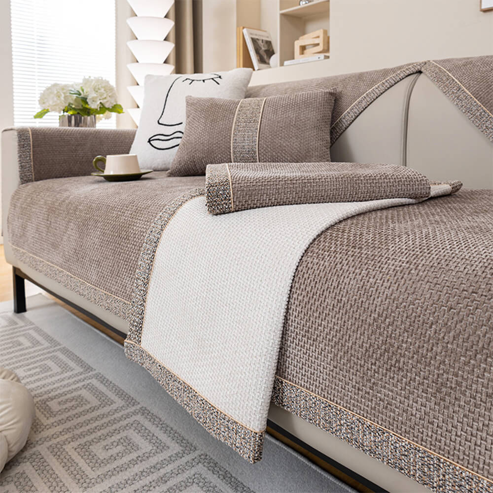 All-Season Modern Tweed Woven Chenille Anti-Slip Sofa Cover