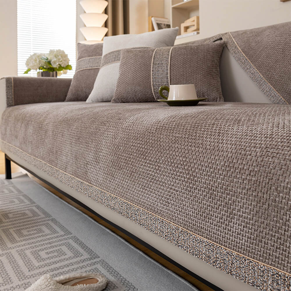 All-Season Modern Tweed Woven Chenille Anti-Slip Sofa Cover