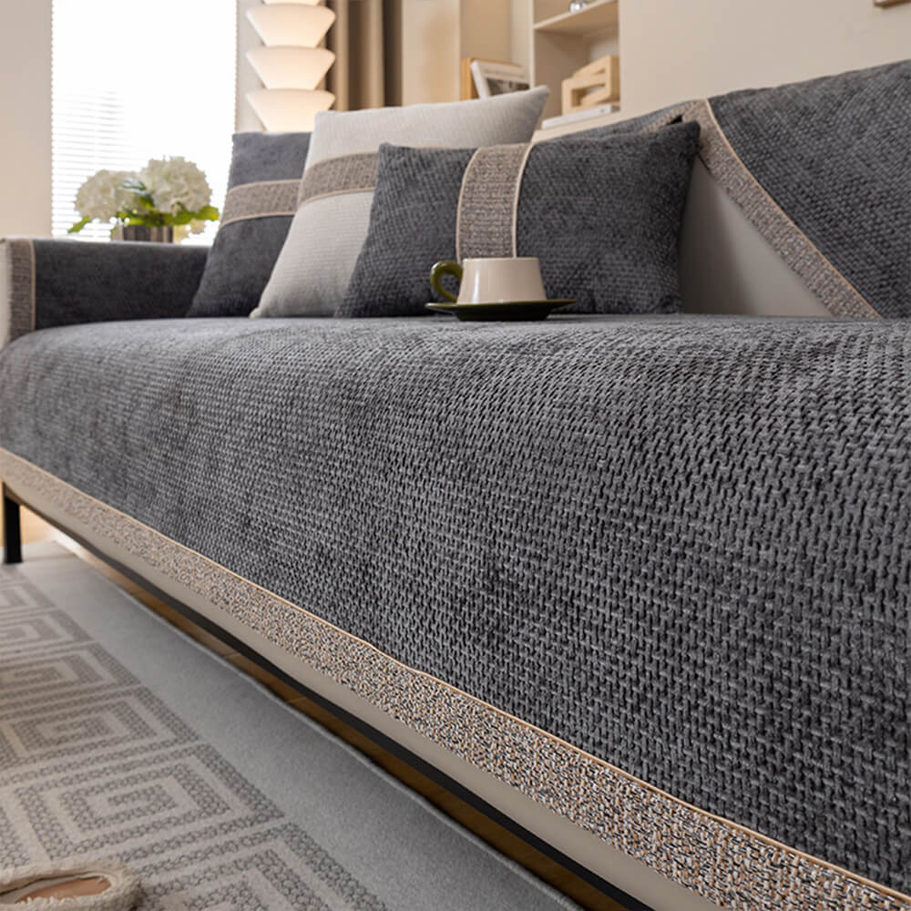 All-Season Modern Tweed Woven Chenille Anti-Slip Sofa Cover