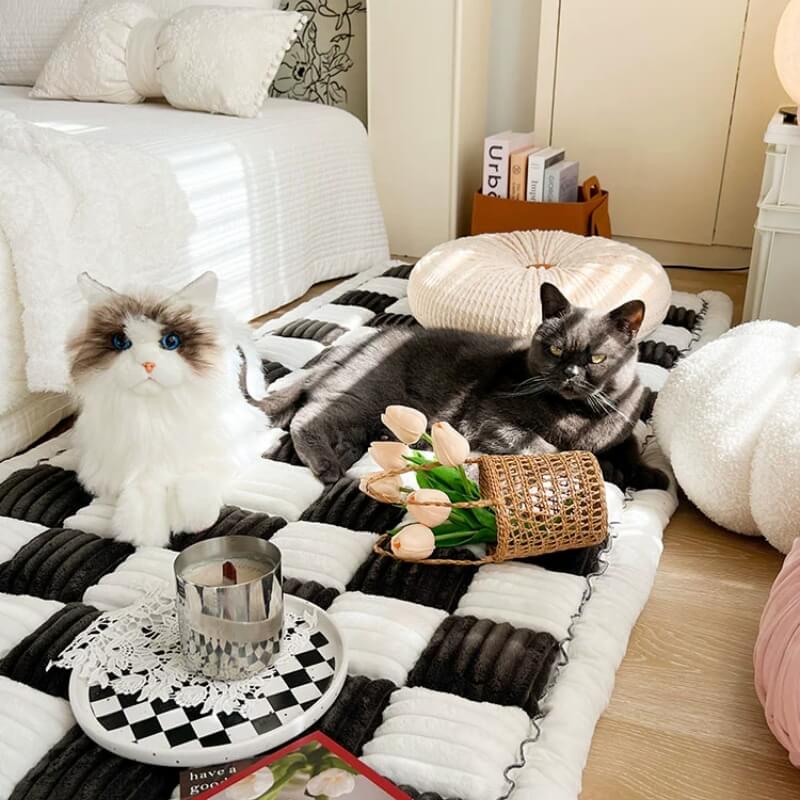 Cream-coloured Large Plaid Square Pet Carpet Bed Sofa Cover