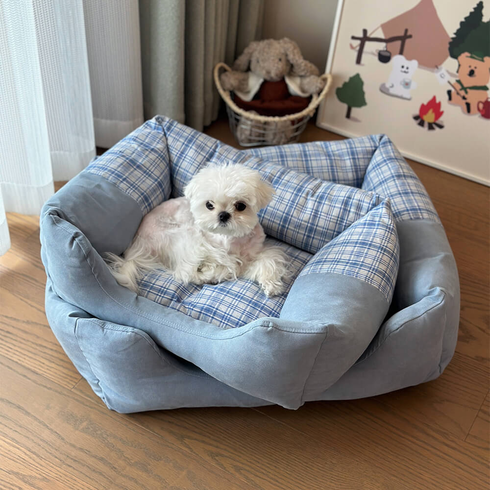 Plush Gingham Orthopaedic Anti-Slip Washable Dog & Cat Bed