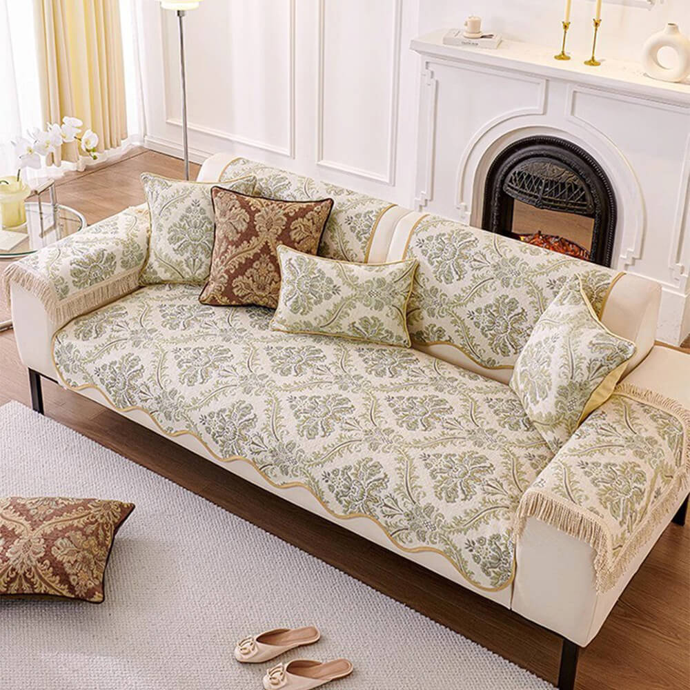 Luxury Chenille Floral Design Wave Edge Sofa Cover