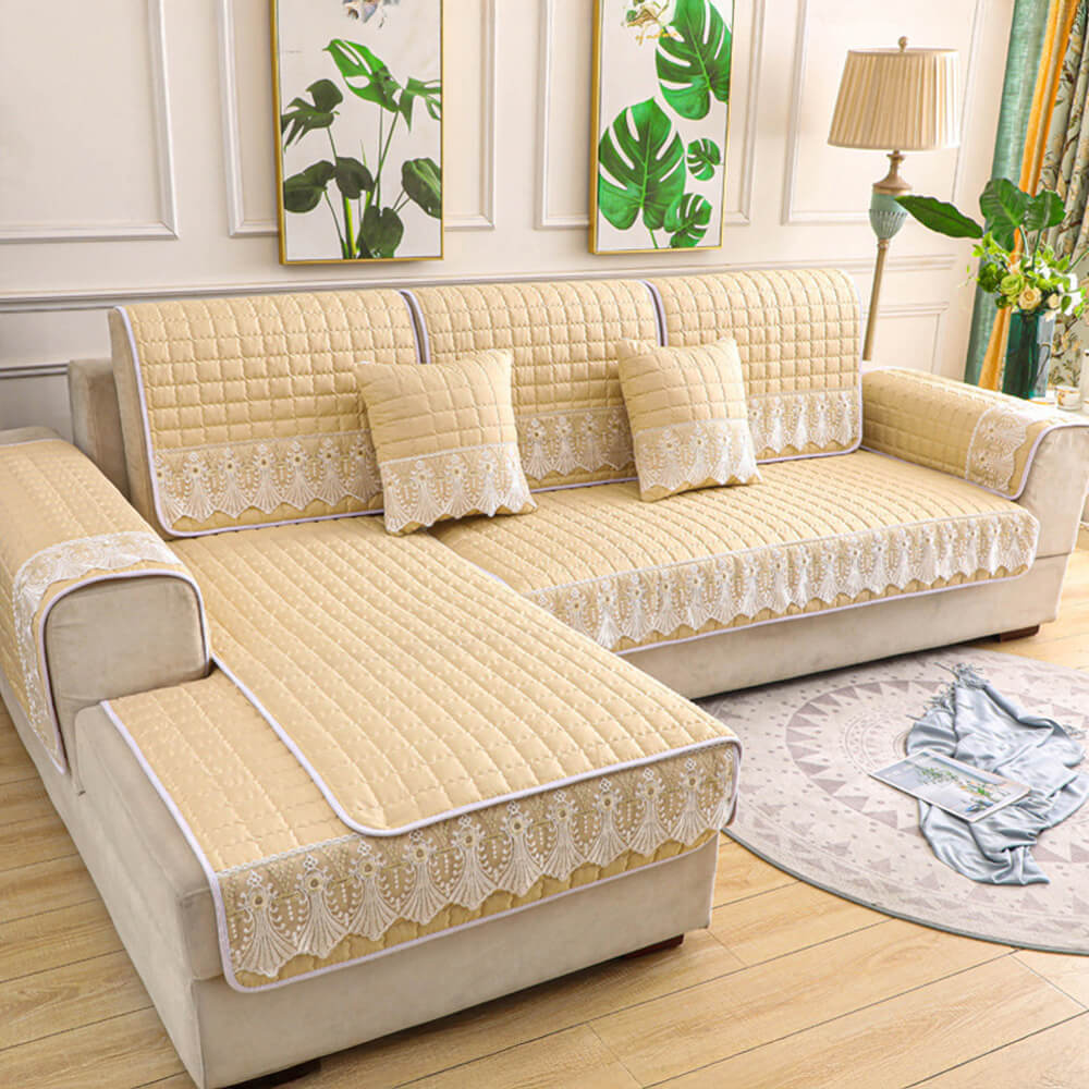 Luxury Quilted Lace Embroidery Non-Slip Sofa Cover