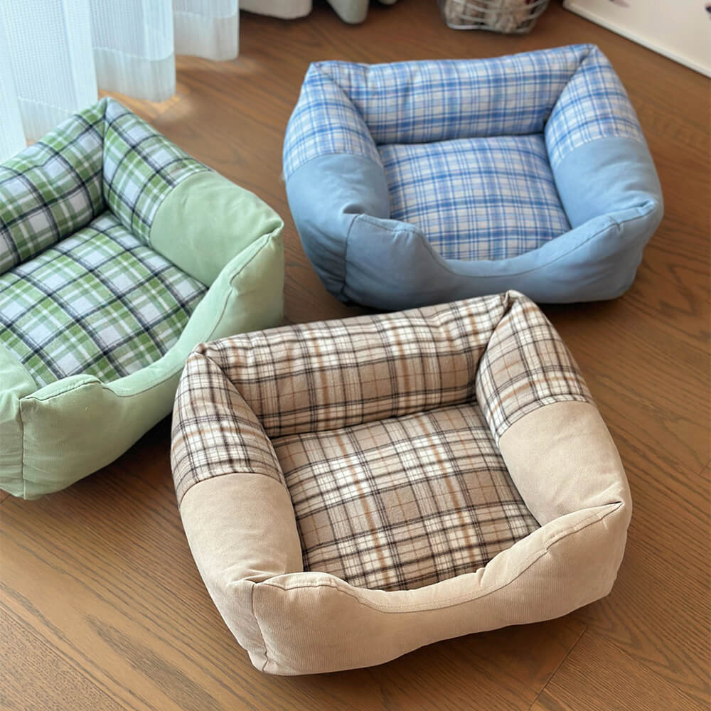 Plush Gingham Orthopaedic Anti-Slip Washable Dog & Cat Bed