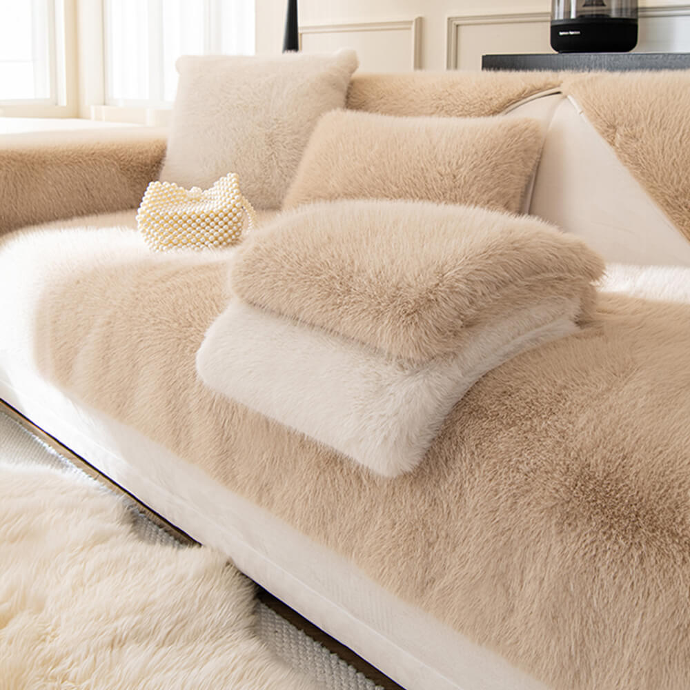 Warm Thick Faux Fur Sofa Protector Non-Slip Sofa Cover