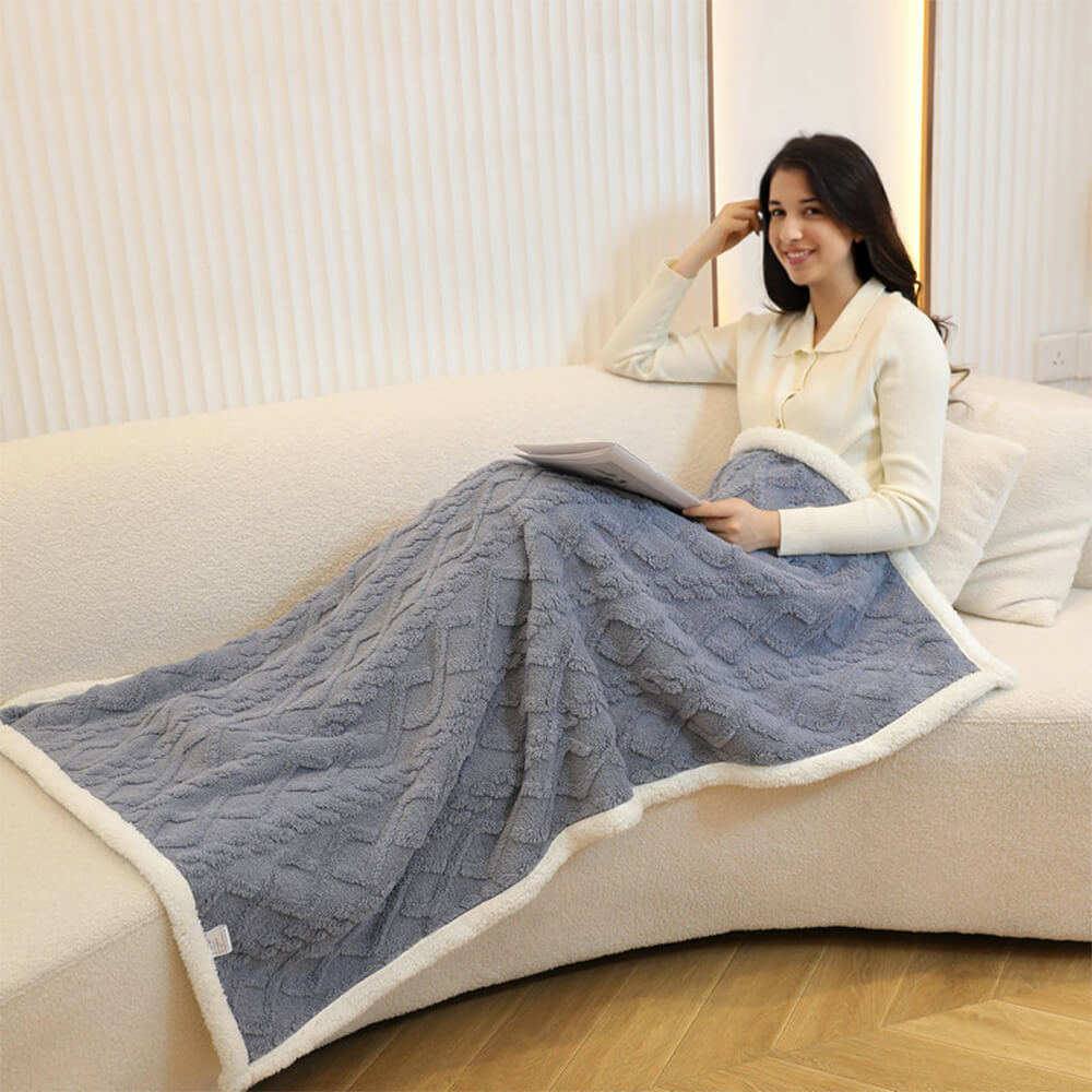 Fluffy Cosy Sherpa Fleece Multi-Purpose Nap Shawl Throw Blanket