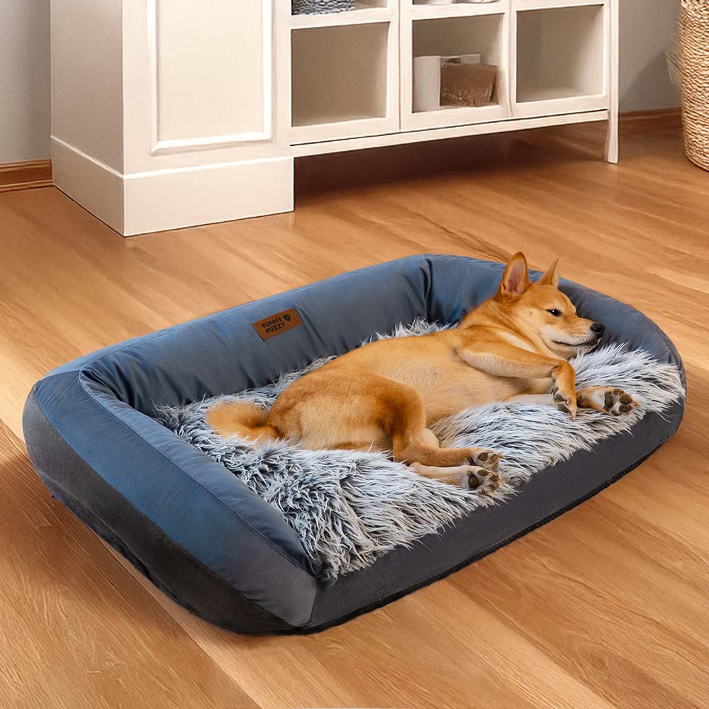 Large Washable Fluffy Cosy Bolster Dog Sofa Bed-Denim Cowboy