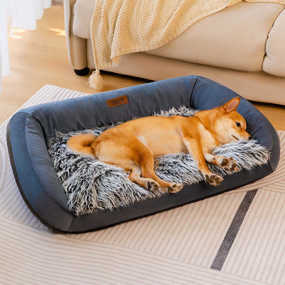 Large Washable Fluffy Cosy Bolster Dog Sofa Bed-Denim Cowboy