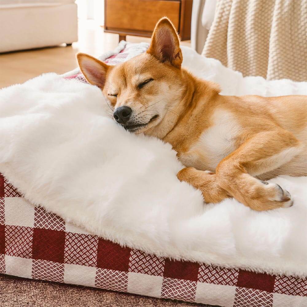 Large Classic Check Headrest Rectangle Orthopaedic Dog Bed - Dreamy wave