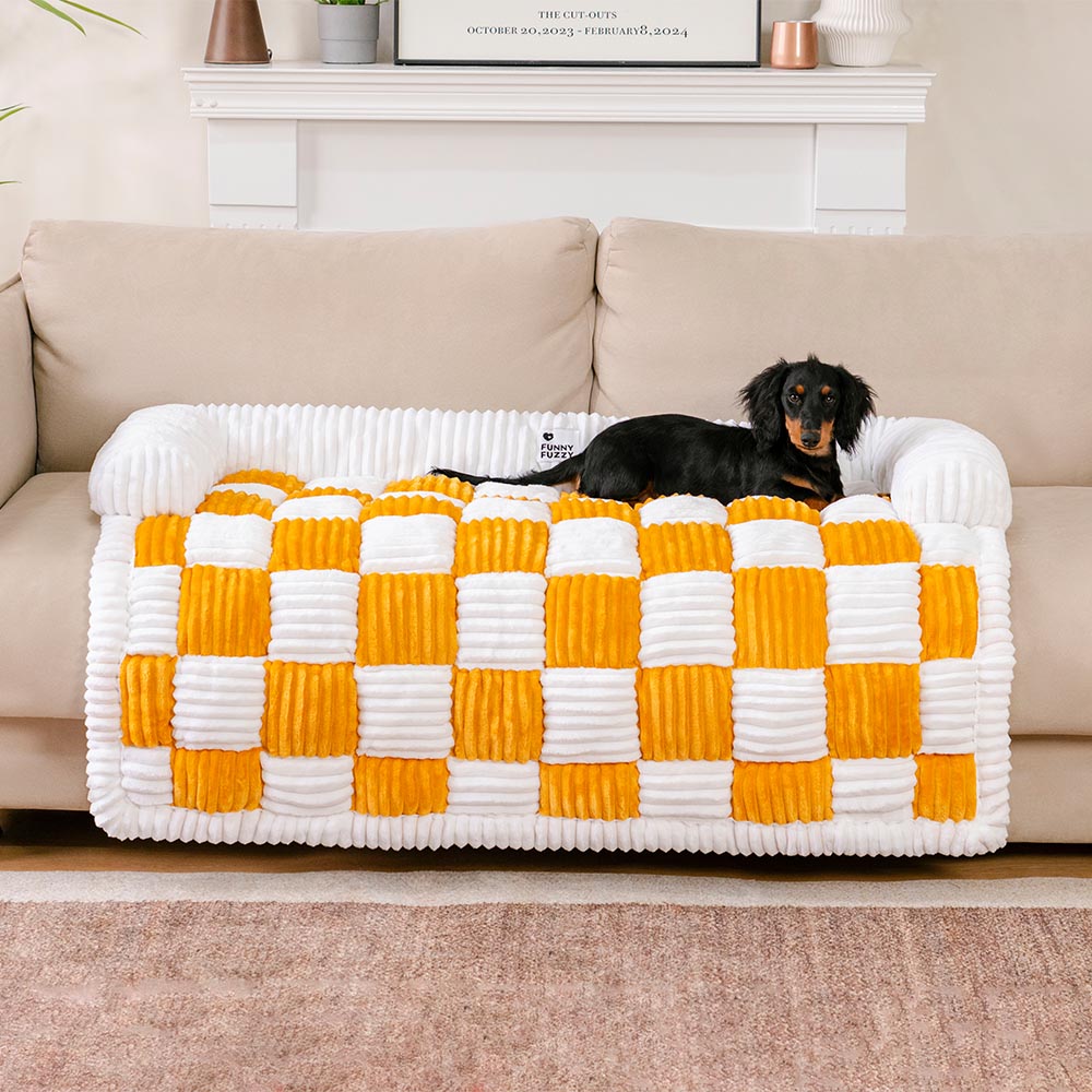 Cream Square Plaid Cosy Dog Mat Furniture Protector Cover