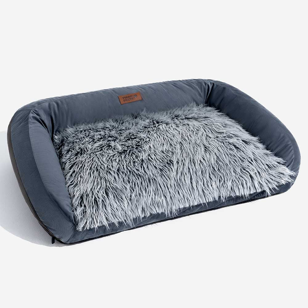 Large Washable Fluffy Cosy Bolster Dog Sofa Bed-Denim Cowboy