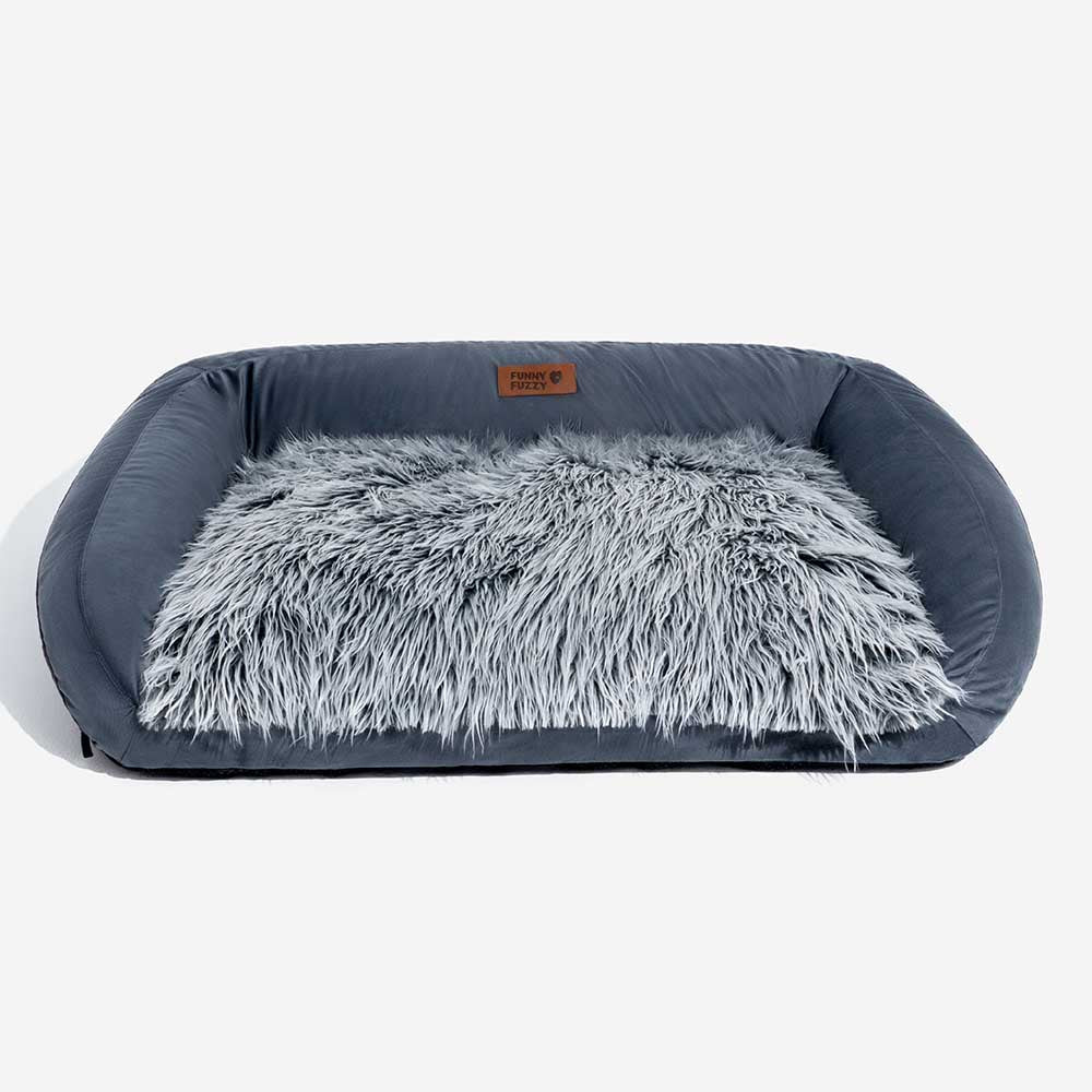 Large Washable Fluffy Cosy Bolster Dog Sofa Bed-Denim Cowboy