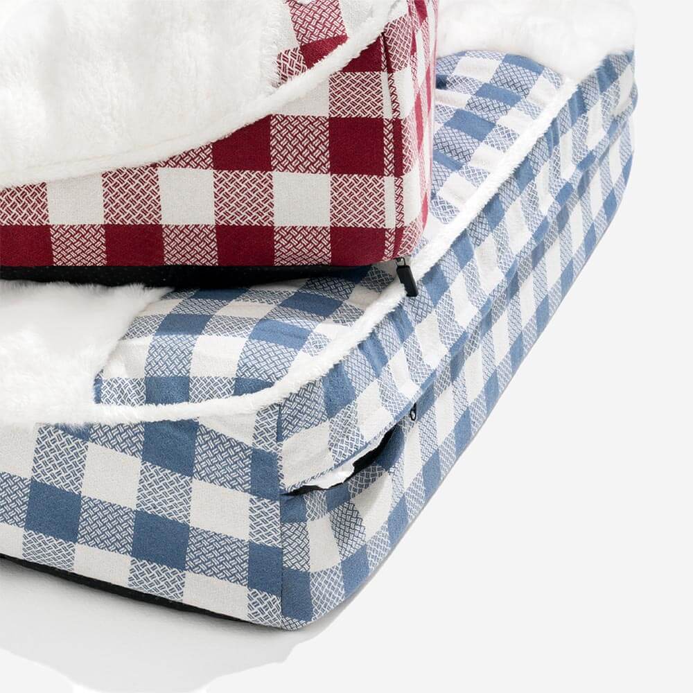 Large Classic Check Headrest Rectangle Orthopaedic Dog Bed - Dreamy wave